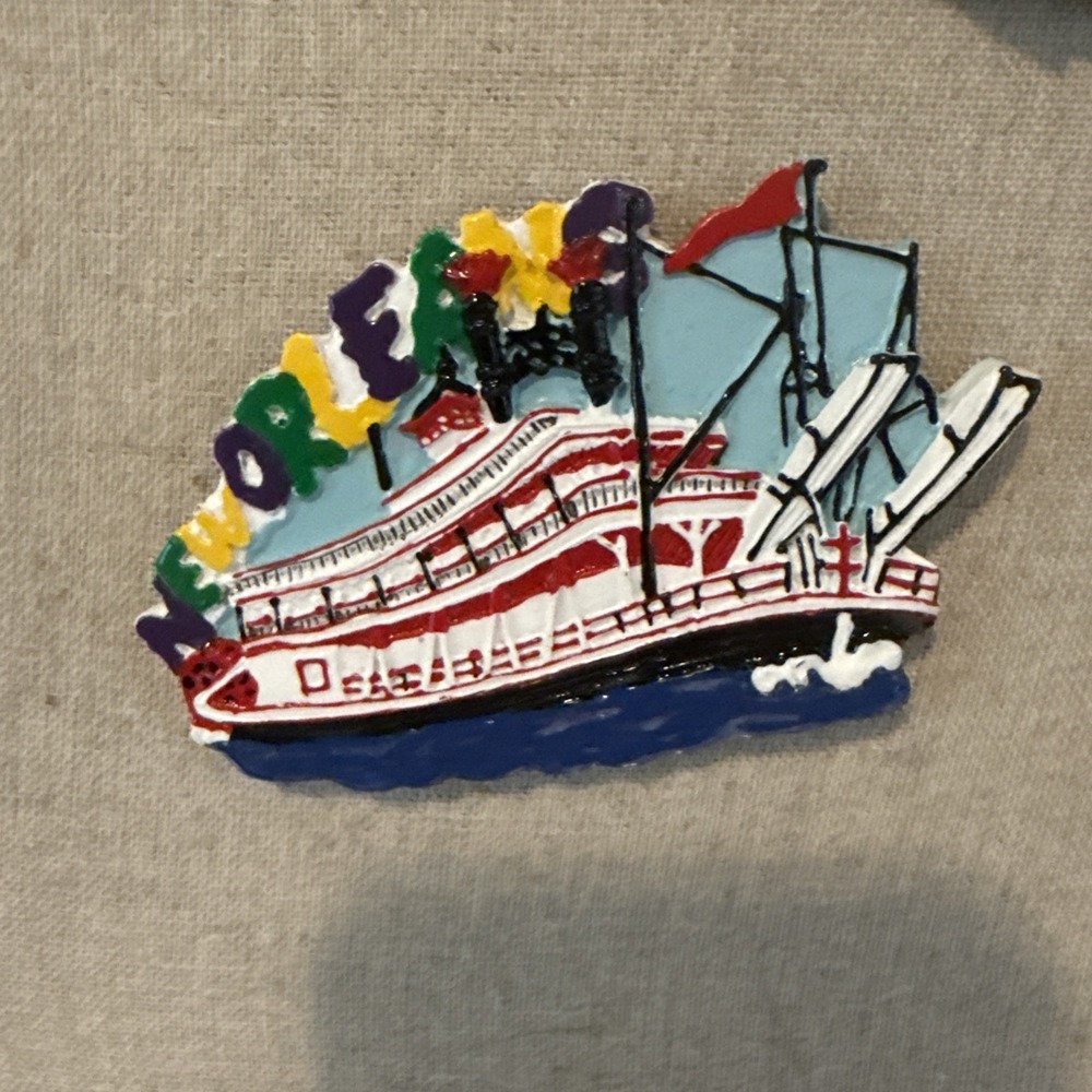 Vintage New Orleans Steamboat 3D Relief Refrigerator Magnet Souvenir